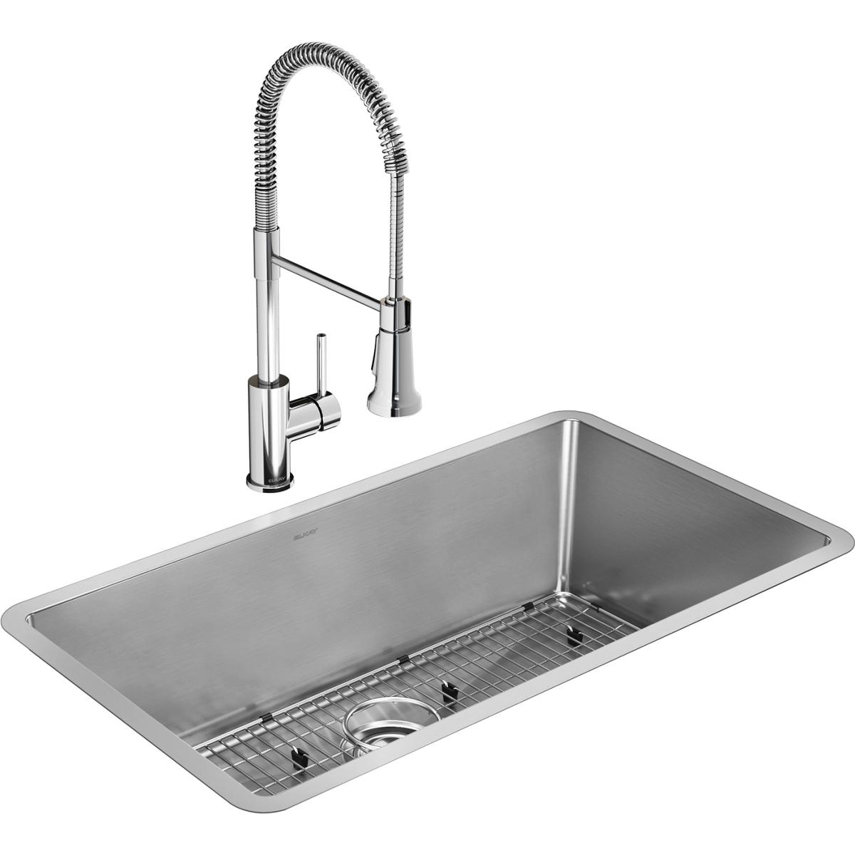 Elkay Crosstown 16 Gauge Stainless Steel 32-1/2" x 18" x 10", Single Bowl Undermount Sink Kit with Faucet-Kitchen Sink & Faucet Combos-Elkay