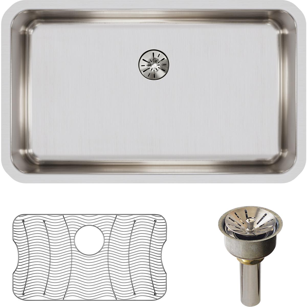 Elkay Lustertone Classic Stainless Steel 30-1/2" x 18-1/2" x 7-1/2" Single Bowl Undermount Sink Kit with Perfect Drain