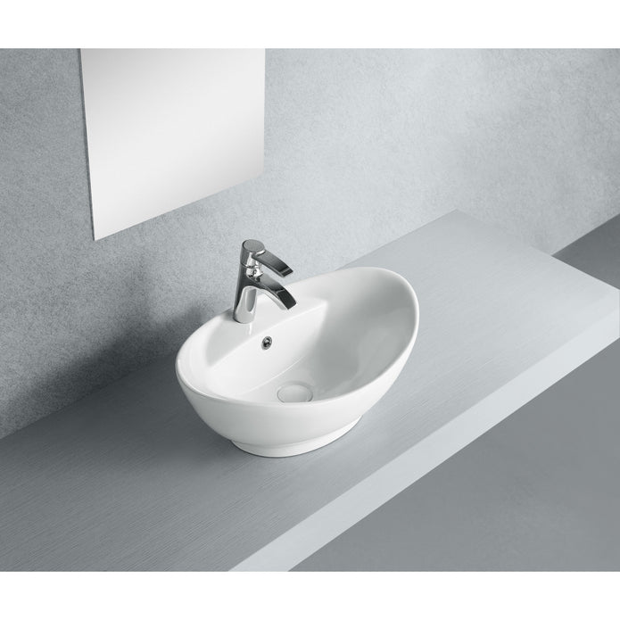 Kingston Brass Harmon White China Vessel Bathroom Sink with Overflow Hole and Faucet Hole