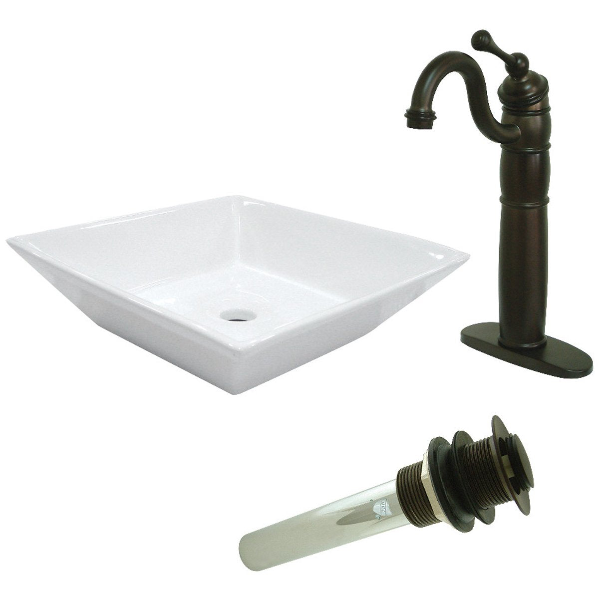 Kingston Brass Vessel Sink with Heritage Sink Faucet and Drain Combo