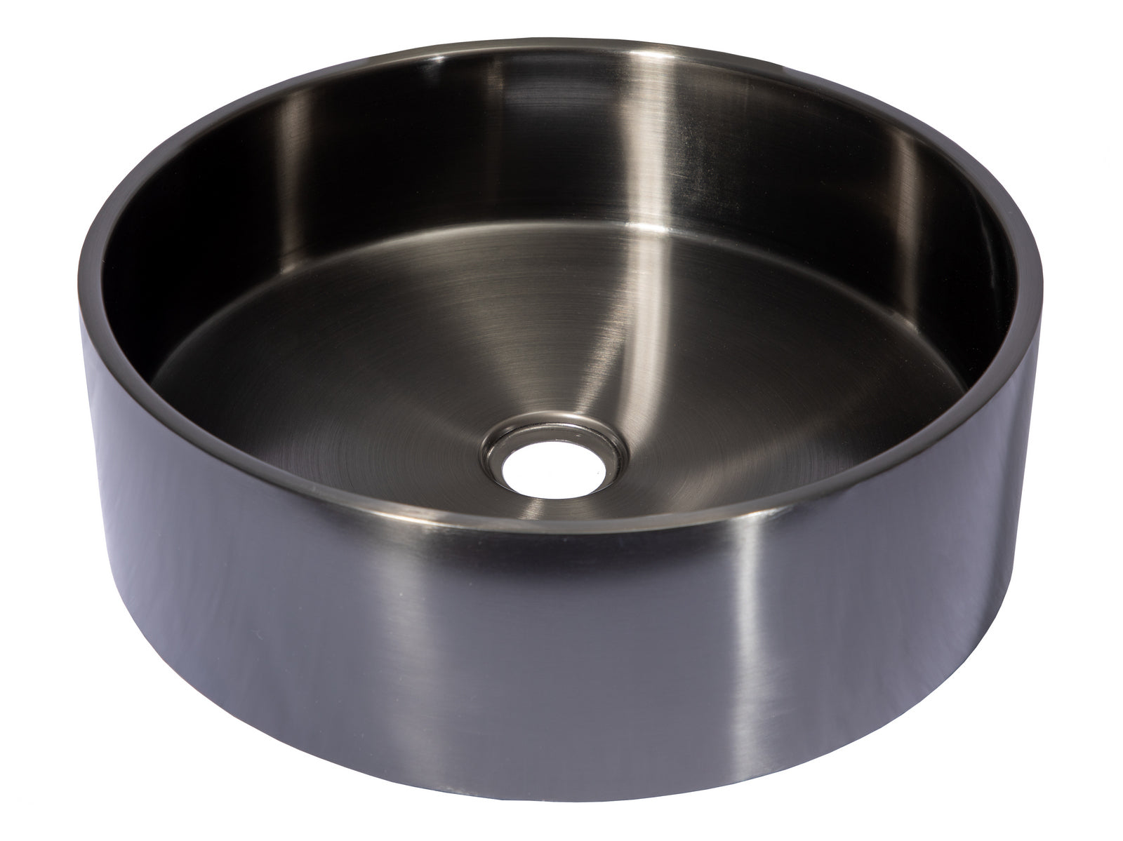 15 3/4" Round Thick Rim Stainless Steel Bathroom Vessel Sink with Drain in Black