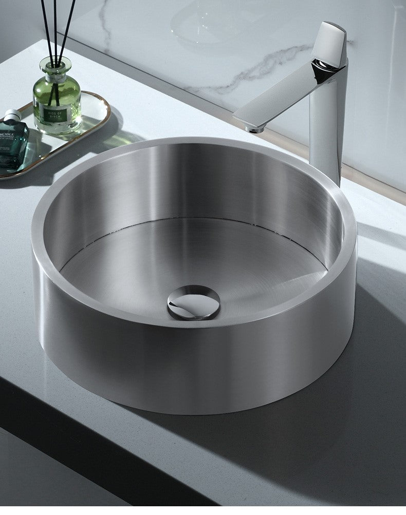 Round Thick Rim Stainless Steel Bathroom Vessel Sink in Silver ...