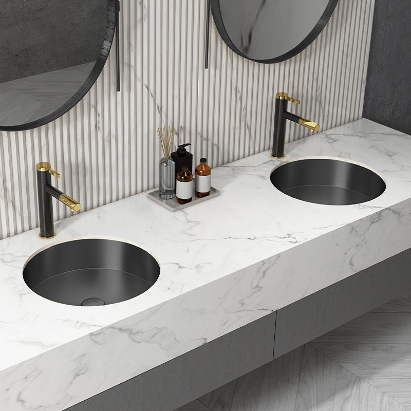 15" Round Stainless Steel Undermount Bathroom Sink with Drain in Black