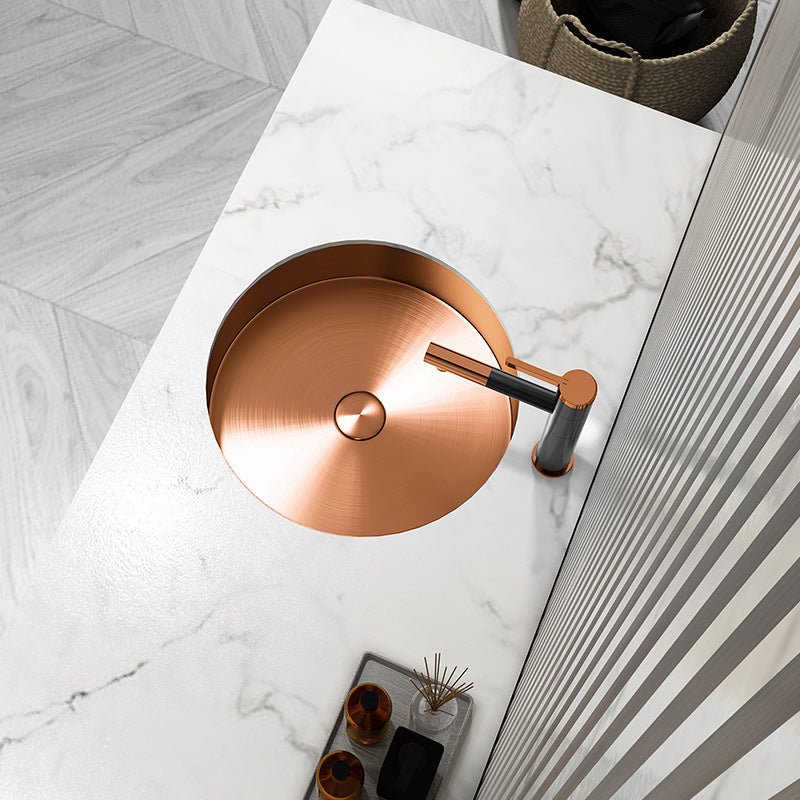 15" Round Stainless Steel Undermount Bathroom Sink with Drain in Rose Gold