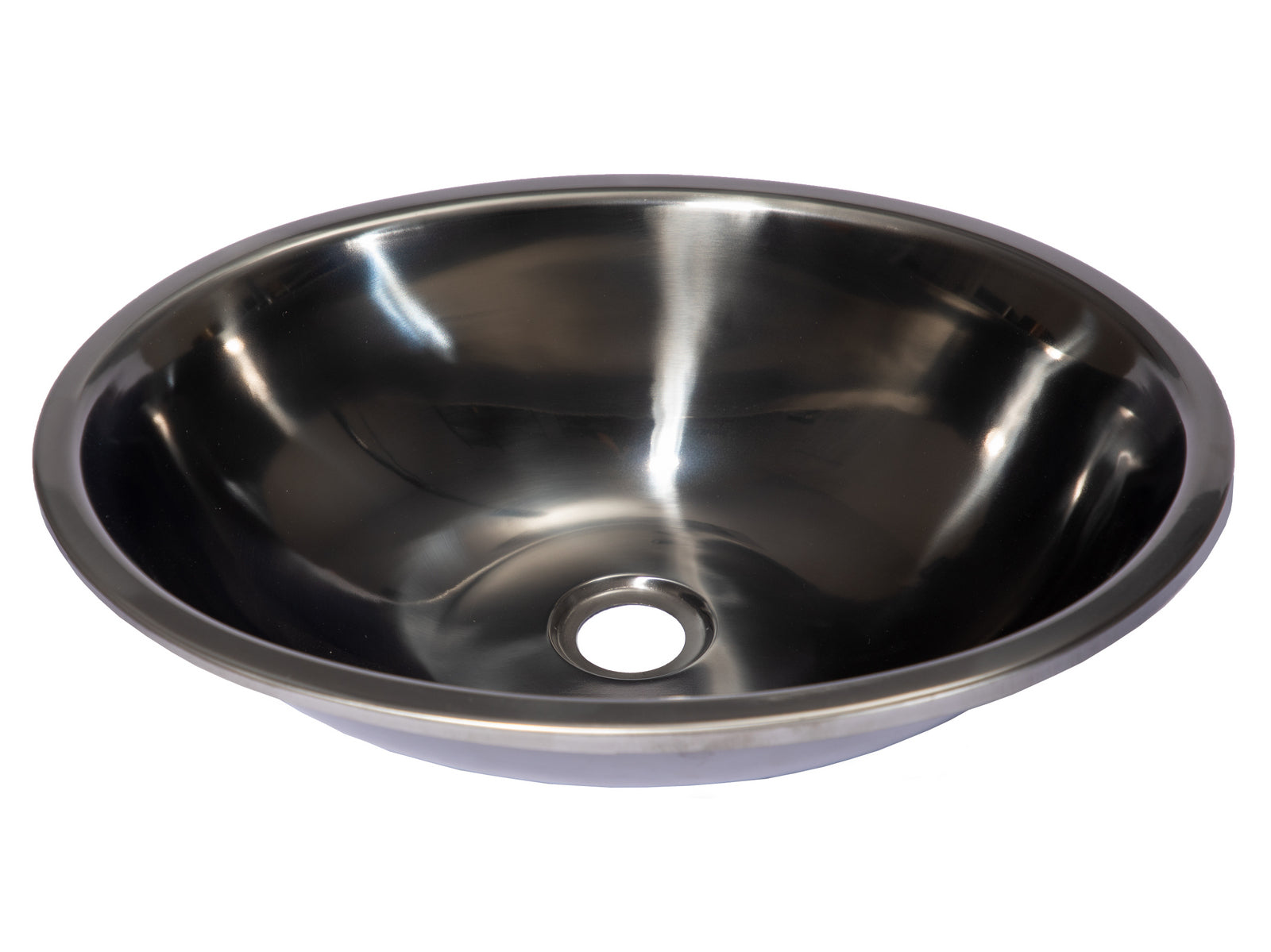 Oval 17 1/2" x 14" Top Mount Stainless Steel Bathroom Sink with Drain in Black