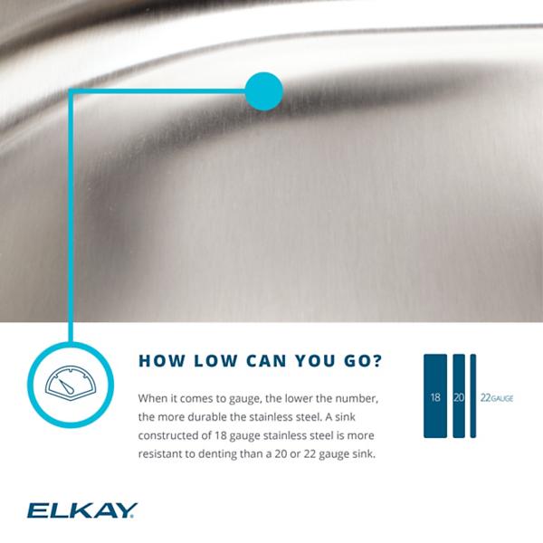 Elkay Information on Gauges. The lower the number the thicker the steel.