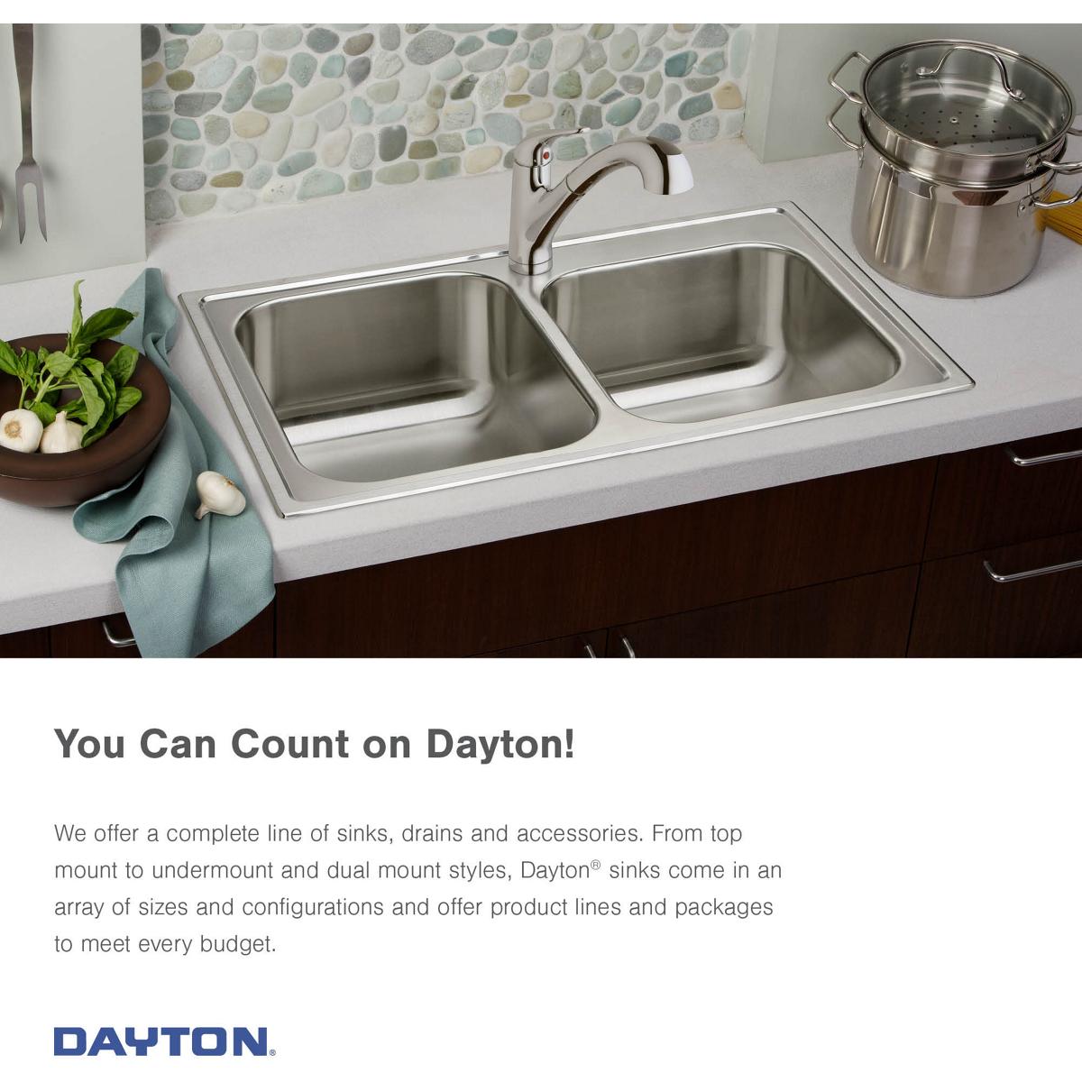 Elkay Dayton Stainless Steel 33" x 22" x 7-1/16" Equal Double Bowl Drop-in Sink and Faucet Kit