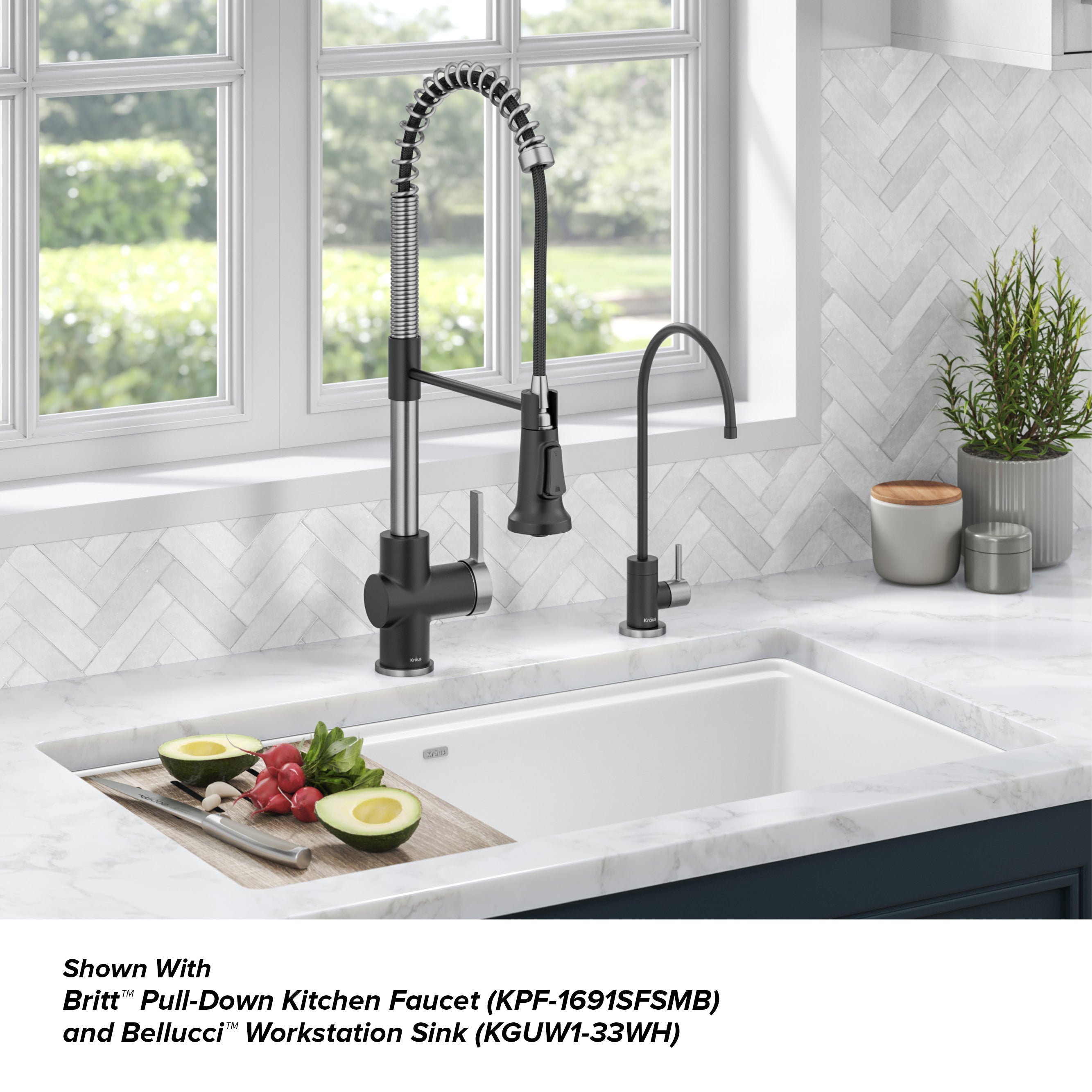 KRAUS Purita 100% Lead-Free Kitchen Water Filter Faucet in Spot Free Stainless & Matte Black