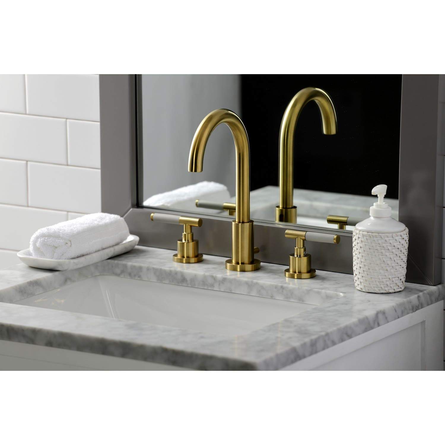 Kingston Brass Fauceture FSC892XCKL-P Kaiser Widespread Bathroom Faucet with Brass Pop-Up