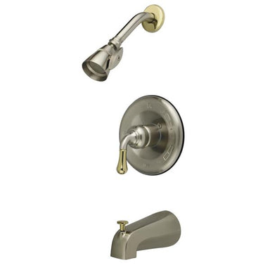 Kingston Brass GKB1639 Water Saving Magellan Tub and Shower Faucet Combination with 1.5GPM Shower Head and Lever Handle in Satin Nickel with Polished Brass Trim-Shower Faucets-Free Shipping-Directsinks.