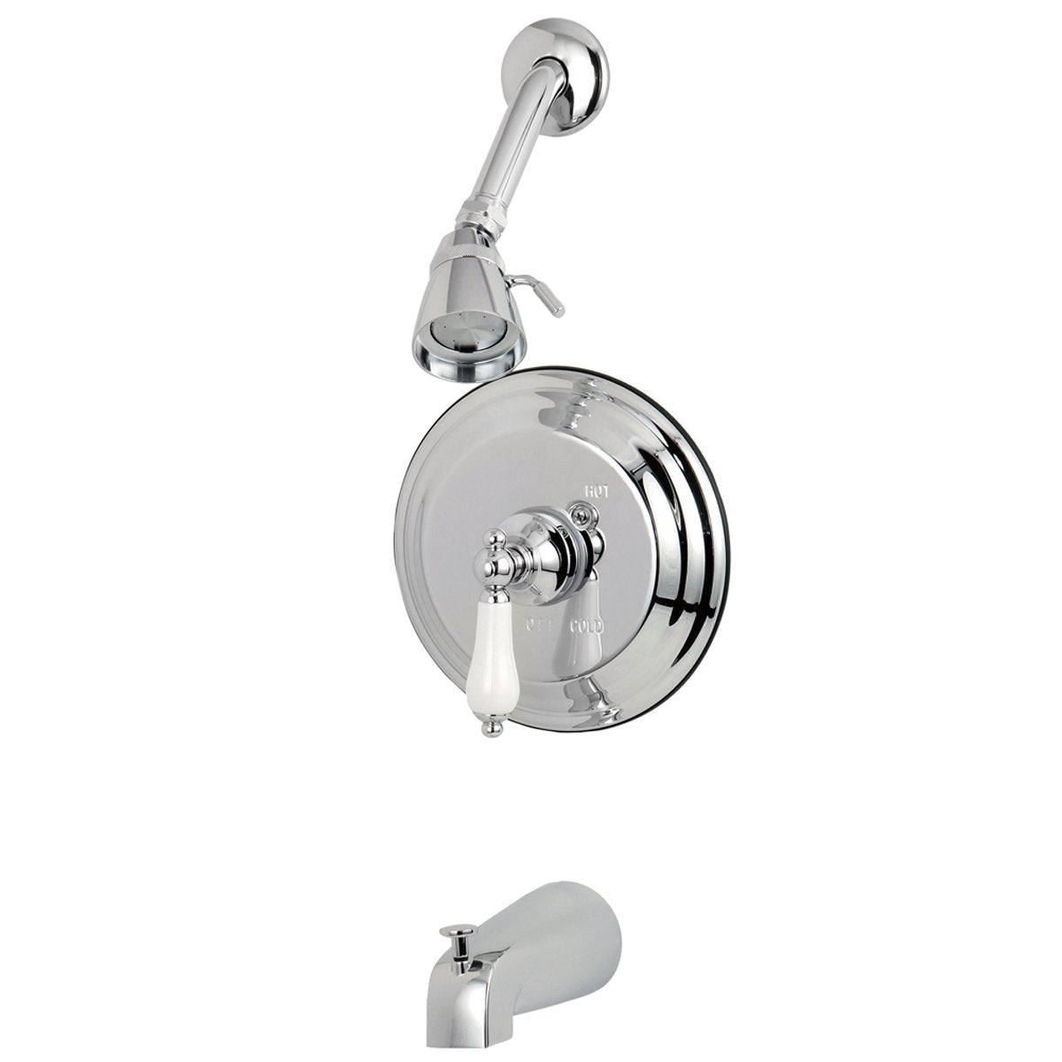 Kingston Brass GKB3631PL Water Saving Restoration Tub and Shower Faucet Chrome with Porcelain Lever Handles-Shower Faucets-Free Shipping-Directsinks.