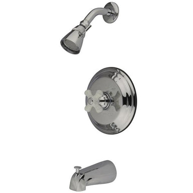 Kingston Brass GKB3631PX Water Saving Restoration Tub and Shower Faucet in Chrome with Porcelain Cross Handles-Shower Faucets-Free Shipping-Directsinks.