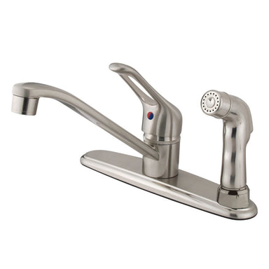 Kingston Brass GKB563SNSP Water Saving Wyndham Centerset Kitchen Faucet with Single Loop Handle and Matching Deck Sprayer in Satin Nickel-Kitchen Faucets-Free Shipping-Directsinks.