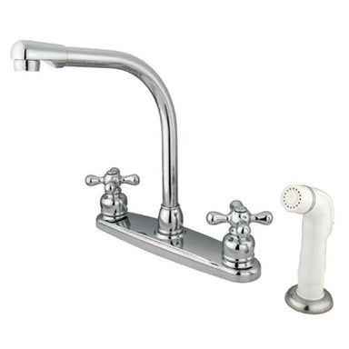 Kingston Brass Water Saving Victorian High Arch Kitchen Faucet with Sprayer and Cross Handles-Kitchen Faucets-Free Shipping-Directsinks.