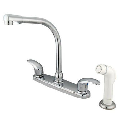 Kingston Brass Water Saving Legacy Centerset High Arch Spout Kitchen Faucet with White Sprayer-Kitchen Faucets-Free Shipping-Directsinks.