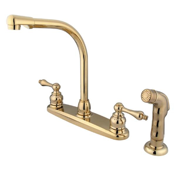 Kingston Brass Water Saving Victorian High Arch Kitchen Faucet with Sprayer and Lever Handles-Kitchen Faucets-Free Shipping-Directsinks.