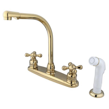 Kingston Brass Water Saving Victorian High Arch Kitchen Faucet with Cross Handles and Sprayer-Kitchen Faucets-Free Shipping-Directsinks.