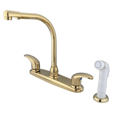 Kingston Brass Water Saving Legacy Centerset High Arch Spout Kitchen Faucet with White Sprayer-Kitchen Faucets-Free Shipping-Directsinks.