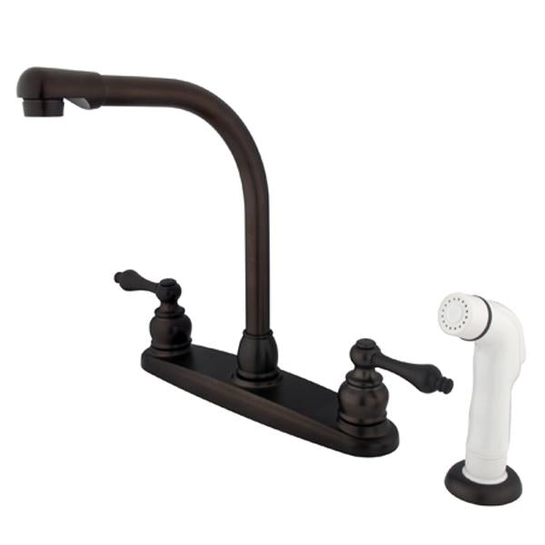 Kingston Brass Water Saving Victorian High Arch Kitchen Faucet with Lever Handles and Sprayer-Kitchen Faucets-Free Shipping-Directsinks.