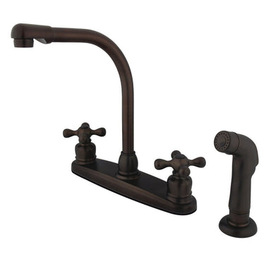 Kingston Brass Water Saving Victorian High Arch Kitchen Faucet with Cross Handles and Matching Side Sprayer-Kitchen Faucets-Free Shipping-Directsinks.