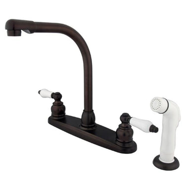 Kingston Brass Water Saving Victorian High Arch Kitchen Faucet with Oak and Porcelain Lever Handles-Kitchen Faucets-Free Shipping-Directsinks.