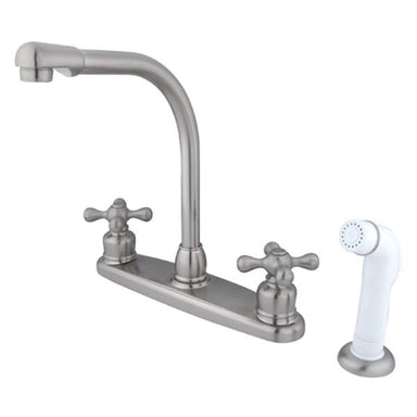 Kingston Brass Water Saving Victorian High Arch Kitchen Faucet with Cross Handles and Sprayer-Kitchen Faucets-Free Shipping-Directsinks.
