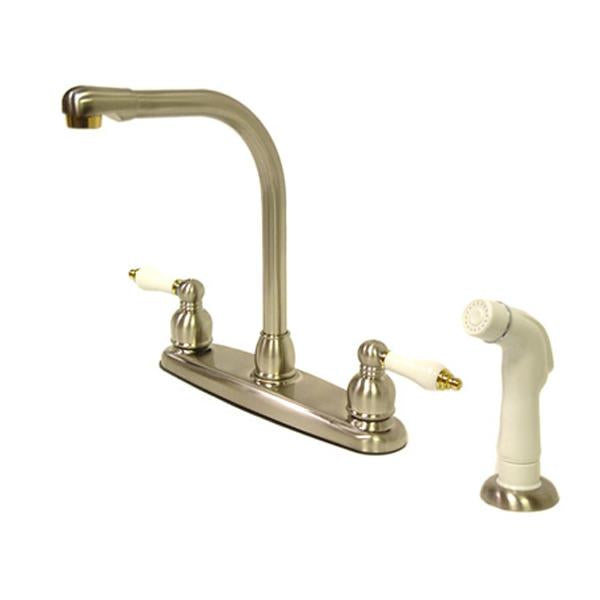 Kingston Brass Water Saving Victorian High Arch Kitchen Faucet with Oak and Porcelain Lever Handles-Kitchen Faucets-Free Shipping-Directsinks.