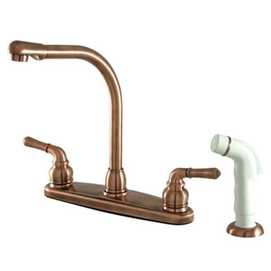 Kingston Brass GKB756 Water Saving Magellan Centerset Antique Copper Kitchen Faucet with White Side Sprayer-Kitchen Faucets-Free Shipping-Directsinks.