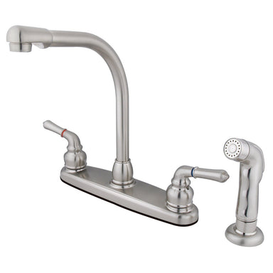 Kingston Brass GKB758SP Water Saving Magellan Centerset Satin Nickel Kitchen Faucet with Brass Lever Handle and Matching Side Sprayer-Kitchen Faucets-Free Shipping-Directsinks.