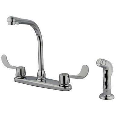 Kingston Brass GKB762SP Water Saving Vista Centerset Kitchen Faucet with Blade Handles and Side Sprayer in Chrome-Kitchen Faucets-Free Shipping-Directsinks.