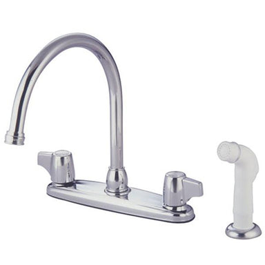 Kingston Brass GKB722 Water Saving Franklin Centerset Kitchen Faucet with Canopy Handles and Side Sprayer in Chrome-Kitchen Faucets-Free Shipping-Directsinks.