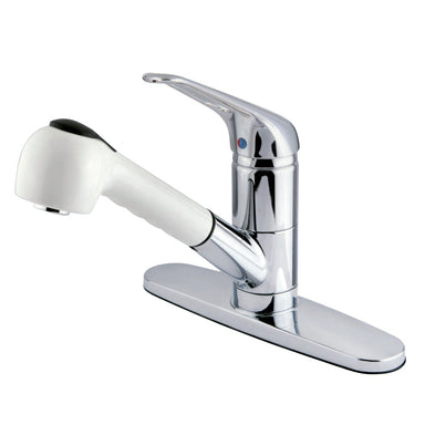 Kingston Brass GKS887CW Water Saving Legacy Pull-out Kitchen Faucet in Chrome and White-Kitchen Faucets-Free Shipping-Directsinks.
