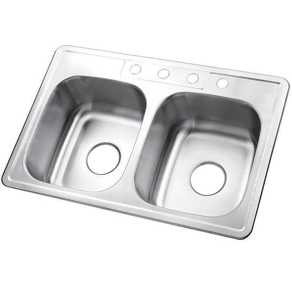 Gourmetier Studio GKTD33227 Self-Rimming Double Bowl Kitchen Sink, Satin Nickel-Kitchen Sinks-Free Shipping-Directsinks.