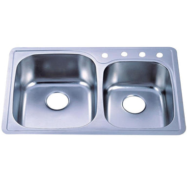 Gourmetier Studio GKTDD3322CH Self-Rimming Double Bowl Kitchen Sink, Satin Nickel-Kitchen Sinks-Free Shipping-Directsinks.