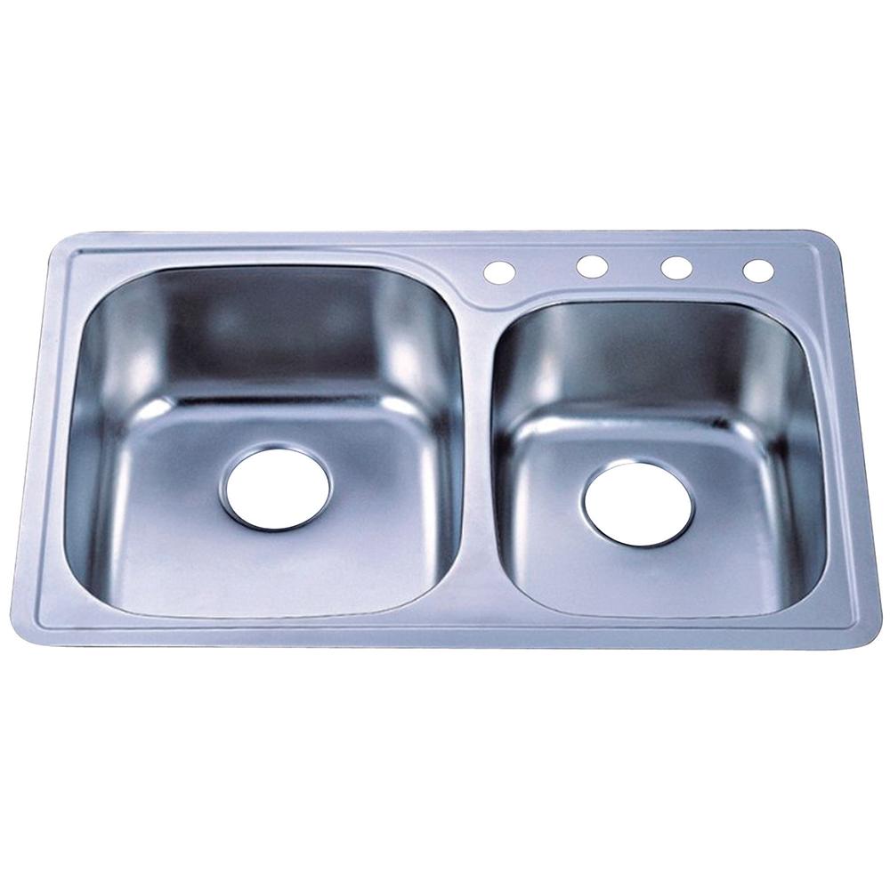 Gourmetier Studio GKTDD3322C Self-Rimming Double Bowl Kitchen Sink, Satin Nickel-Kitchen Sinks-Free Shipping-Directsinks.