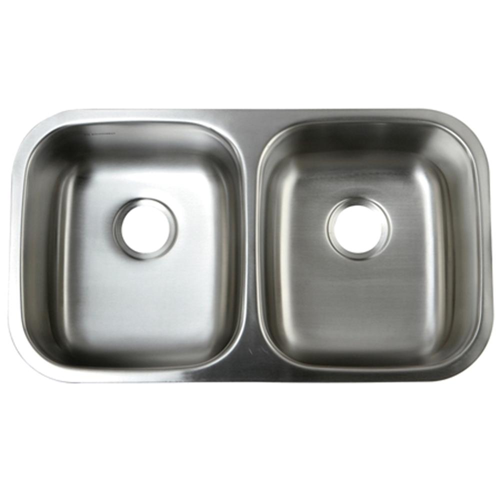 Gourmetier Loft GKUD3118 Undermount Double Bowl Kitchen Sink, Satin Nickel-Kitchen Sinks-Free Shipping-Directsinks.