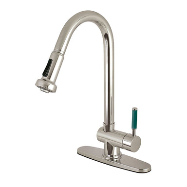 Kingston Brass Gourmetier GS8888DGL Green Eden Single Lever Handle Satin Nickel Kitchen Faucet with Pull-Down Sprayer-Kitchen Faucets-Free Shipping-Directsinks.