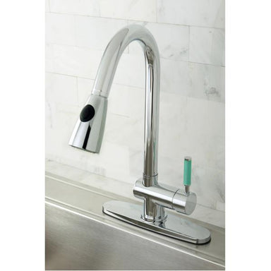 Kingston Brass Gourmetier Green Eden Single Lever Handle Kitchen Faucet with Pull-Down Sprayer-Kitchen Faucets-Free Shipping-Directsinks.