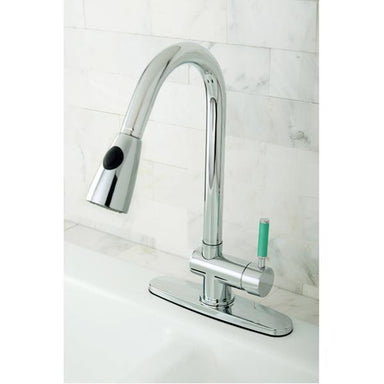 Kingston Brass Gourmetier Green Eden Single Lever Handle Kitchen Faucet with Pull-Down Sprayer-Kitchen Faucets-Free Shipping-Directsinks.