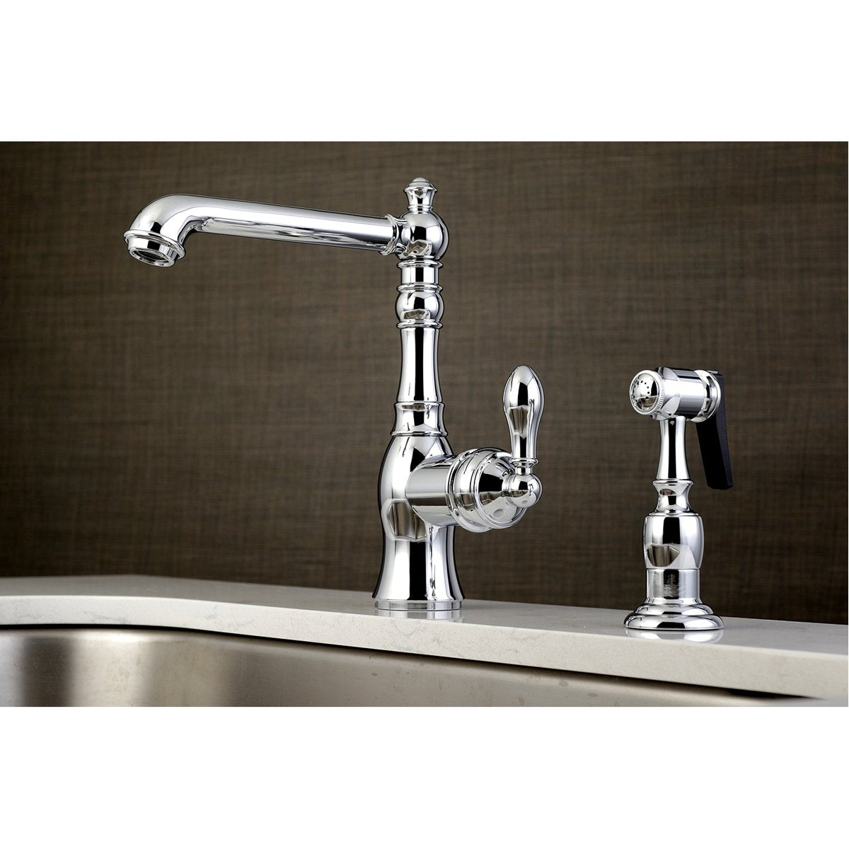 Kingston Brass Gourmetier American Classic Single-Handle Kitchen Faucet with Brass Sprayer