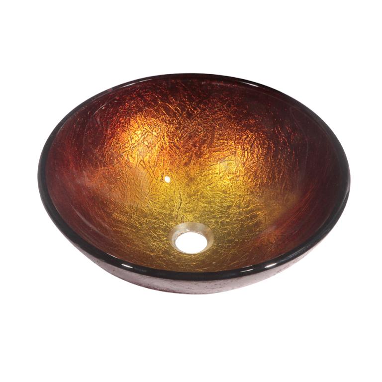 Dawn Round Shape Hand Painted Gold and Brown Tempered Glass Vessel Bathroom Sink-Bathroom Sinks Fast Shipping at DirectSinks.