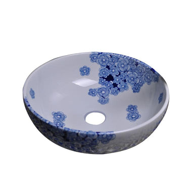 Dawn Round Shape Hand Painted Blue and White Ceramic Vessel Bathroom Sink-Bathroom Sinks Fast Shipping at DirectSinks.