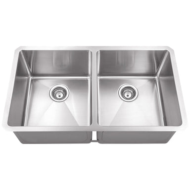 Hardware Resources Stainless Steel 16 Gauge Fabricated Kitchen Sink with Two Equal Bowls-DirectSinks