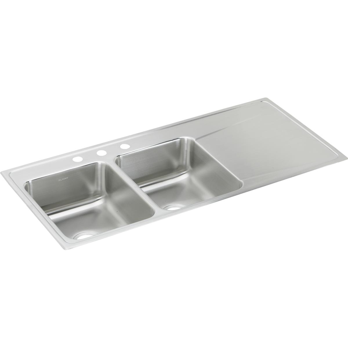 Elkay Lustertone Classic Stainless Steel 48" x 22" x 7-5/8" Equal Double Bowl Drop-in Sink with Drainboard