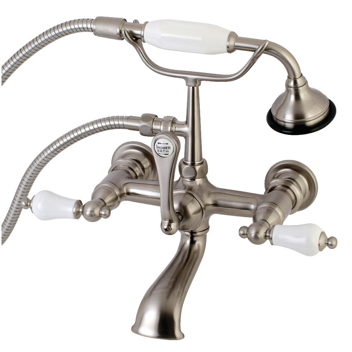 Kingston Brass AE553TX-P Aqua Vintage 7-Inch Wall Mount Tub Faucet with Hand Shower
