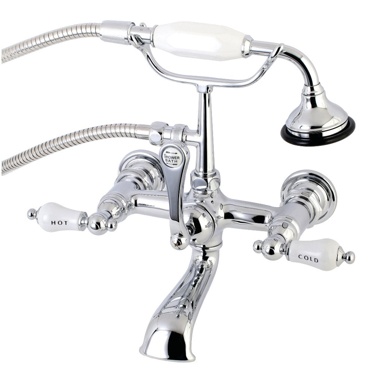 Kingston Brass Aqua Vintage Wall Mount Tub Faucet with Hand Shower