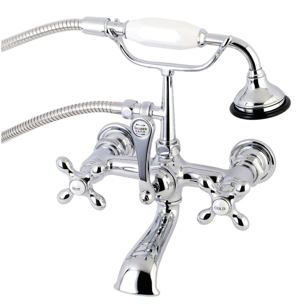 Kingston Brass AE557TX-P Aqua Vintage 7-Inch Wall Mount Tub Faucet with Hand Shower