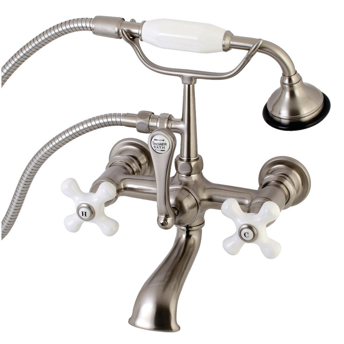 Kingston Brass Aqua Vintage 7-Inch Wall Mount Tub Faucet with Hand Shower
