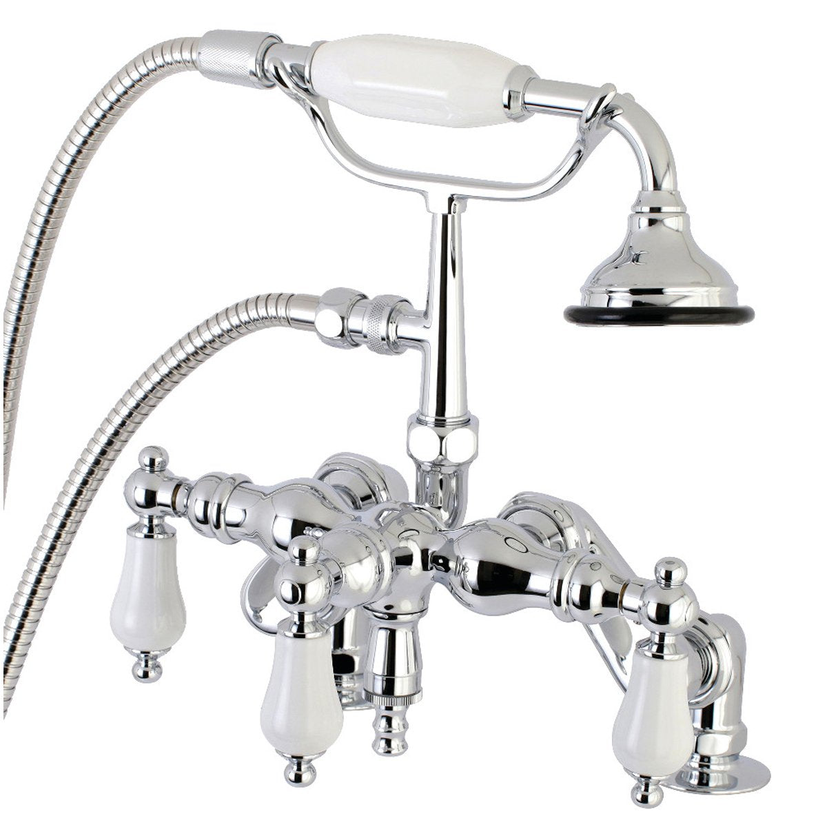 Kingston Brass AE621TX-P Aqua Vintage 3-3/8-Inch Adjustable Deck Mount Tub Faucet with Hand Shower in Polished Chrome