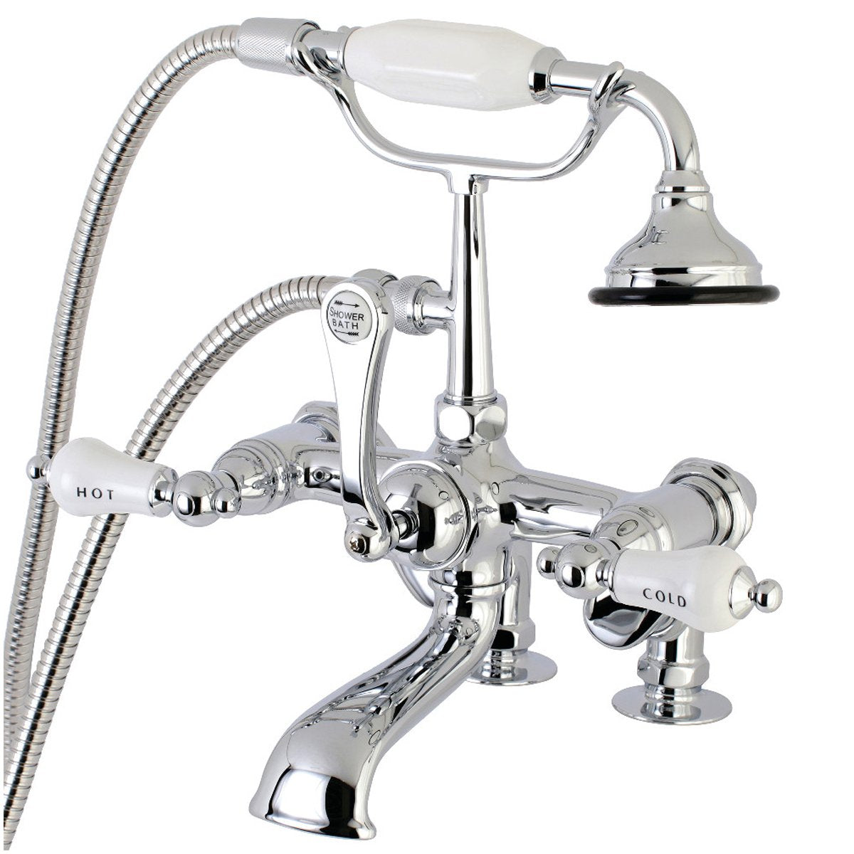 Kingston Brass AE653TX-P Aqua Vintage 7-Inch Adjustable Clawfoot Tub Faucet with Hand Shower in Polished Chrome